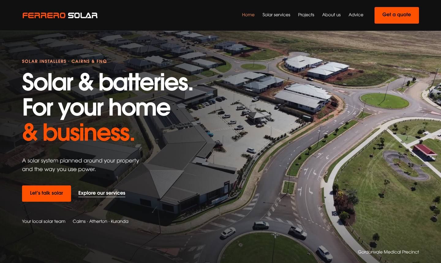 Website designed in Cairns by Fine Mess for Ferrero Solar